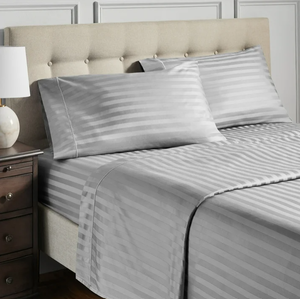 lot 151 image: 4PCS King Size Hotel Style 600 Thread Count Grey Stripe Egyptian Cotton Adult Bed Sheets
