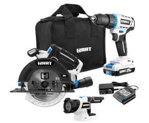 lot 153 image: 3PCS HART 20V Combo Kit, Drill, 6-12 Circular Saw, and LED Light