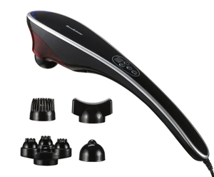lot 180 image: Brookstone Handheld Percussion Body Massager, 4 Vibration Modes, 5 Interchangeable Heads