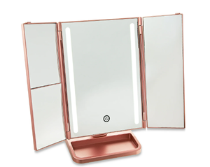 lot 186 image: LOT OF 4 Trifold LED Lighted Makeup Mirror, Rose Gold