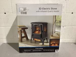 lot 583 image: Mainstays 2-Setting 3D Electric Stove Heater with Life-like Flame