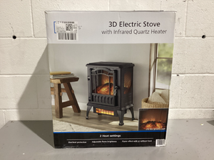 lot 584 image: Mainstays 2-Setting 3D Electric Stove Heater with Life-like Flame