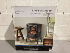 lot 585 image: Mainstays 2-Setting 3D Electric Stove Heater with Life-like Flame