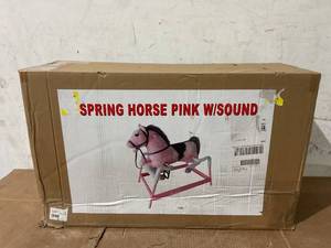 lot 38 image: Spring Rocking Horse, Plush Ride on Horse with Realistic Sounds & Foot Stirrups, Ride on Toy