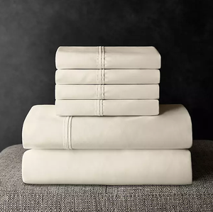 lot 61 image: 6PCS Queen Size Members Mark 700 Thread Count Solid Egyptian Cotton Hotel Premier Collection Sheet Set Delicate Ivory