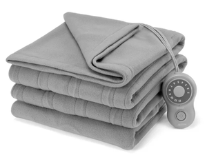 lot 687 image: Queen Size Sunbeam Blanket Grey Fleece, 12 Heat Settings, 12-Hour Auto Shut-Off