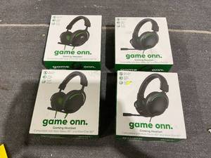 lot 323 image: LOT OF 4 Onn. Xbox Wired Video Gaming Headset with 3.5mm Connector, Flip-to-Mute Mic, Lightweight Steel