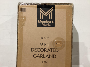 lot 266 image: LOT OF 4 Members Mark 9 Pre-Lit Decorated Garland - Red AND Flocked
