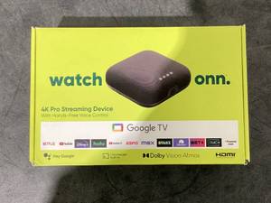 lot 696 image: Onn. Google TV 4K Pro Streaming Device (New, 2024), 4K UHD resolution, Dolby Vision & Dolby ATMOS, Hands-Free Voice Control, Smart Hub