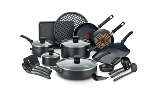 lot 293 image: T-fal Kitchen Solutions 22-Piece Nonstick Cookware Set, Thermospot, Black