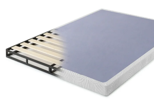 lot 545 image: Queen Size ZINUS Metal Box Spring with Wood Slats, 4 Inch Mattress Foundation, Sturdy Steel Structure