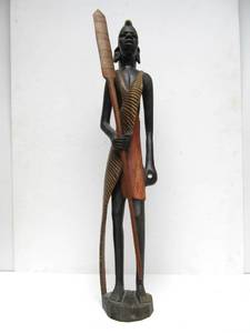 lot 14 image: Large & Nicely Carved Wood African Warrior Sculpture