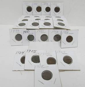 lot 18 image: Lot of 26 Indian Head US Pennies 1880-1908