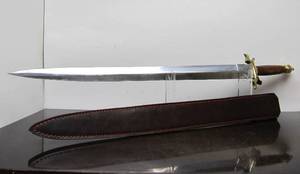 lot 39 image: New in Box Short Sword wLeather Sheath
