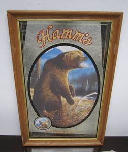lot 50 image: Vintage HAMMS Beer Grizzly Bear Advertising Bar Mirror Sign
