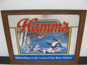 lot 71 image: Very Cool Vintage HAMMS Beer Mirror Bar Sign