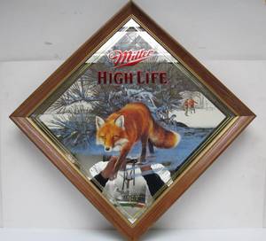lot 82 image: Great Looking Vintage MILLER HIGH LIFE Beer Advertising Mirror Sign wElk