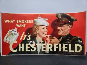 lot 301 image: Original 1940s era CHESTERFIELD Cigarettes Paperboard Advertising Sign