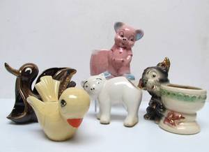 lot 123 image: Great Lot of 1950s Kitschy Planters  Toothpick Holders