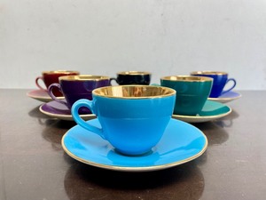 lot 190 image: Lovely Vintage Mid Century Signed CONFETTI Denmark Set of 6 Teacups & Saucers