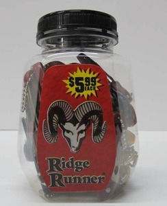 lot 149 image: Brand New Unopened Store Display Jar of RIDGE RUNNER Folding Key Chain Knives #1
