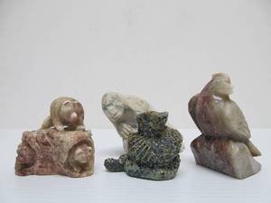 lot 153 image: &nbspLot of 4 Larger Hand Carved Native American Signed Zuni Animal Carvings