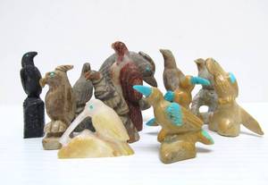 lot 157 image: Collection of Handmade Signed Zuni Stone Animal Fetish Carved Birds
