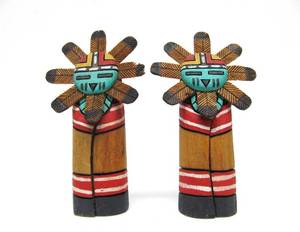 lot 158 image: Pair of Carved Signed Zuni Kachina Figures by Sun Walter Hughte