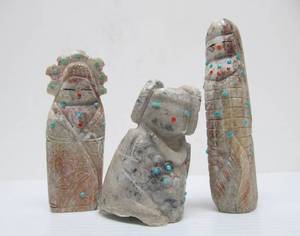 lot 160 image: Excellent Group of Hand Carved Signed Zuni Stone Figures
