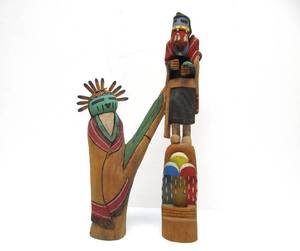 lot 166 image: 2 Larger & Impressive Handmade Carved Signed Hopi Kachina Figures - One by Harold Nequatewa
