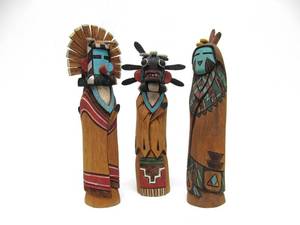 lot 170 image: 3 Handmade Carved Signed Harold Nequatewa Hopi Kachina Figures