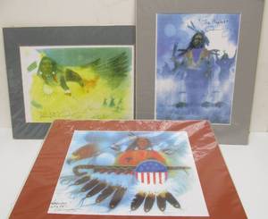 lot 173 image: Lot of 3 Matted Native American Prints by Anderson Benally - 2 Hand Signed