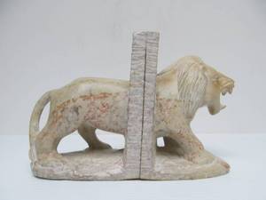 lot 111 image: Vintage Lion Hand Carved Soapstone Bookends