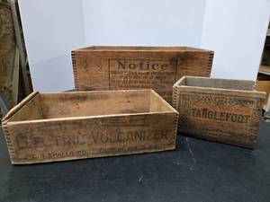 lot 231 image: 3 Antique Dovetailed Wood Advertising Crates