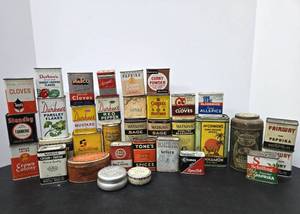 lot 235 image: LARGE Lot of Vintage Advertising Spice Tins