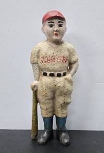 lot 240 image: Figural Cast Iron Coin Bank - Baseball Player