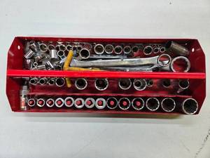 lot 194 image: Steel Tool Tray FULL of Socket Sets