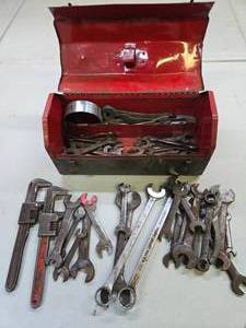 lot 197 image: Toolbox FULL of Vintage & Antique Wrenches