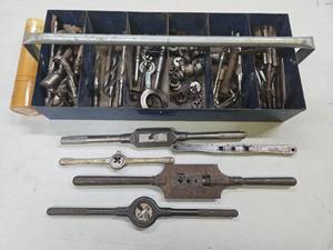 lot 203 image: Toolbox Full of Tap & Die Tools Drill Bits etc