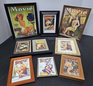 lot 212 image: Group of Small Framed Pinup Prints