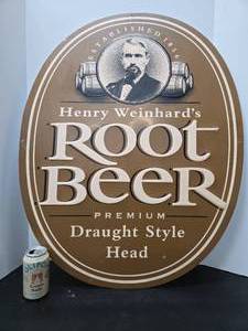 lot 251 image: Embossed Metal Henry Weinhards ROOT BEER Advertising Soda Sign