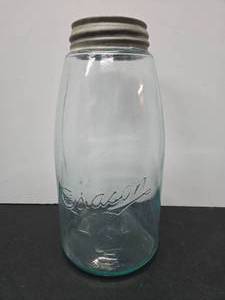 lot 258 image: Large Early Blue Mason Jar wLid