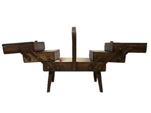 lot 314 image: Vintage Mid Century Expandable Dovetailed Sewing Box wContents