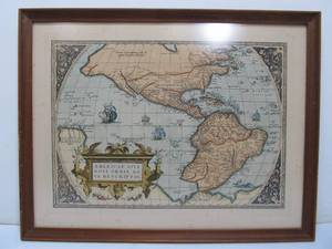 lot 362 image: Vintage Americae Sive Novi Orbis Nova Descriptio Framed World Map