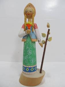 lot 367 image: Vintage Hand Carved Russian Wooden Girl Figurine