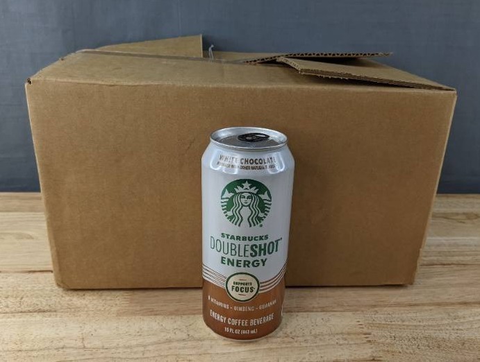 lot 13H image: 12 Brand New Starbucks White Chocolate Double Shot Energy Coffee Beverage 15oz Cans $34.38 Retail N