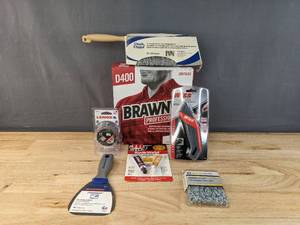 lot 105 image: Brand New Tools J-B Weld KwikWeld Epoxy, Lenox Carbide Tip, Warner Drywall Knife, Wiss Utility Knife and Cleaning Aids K