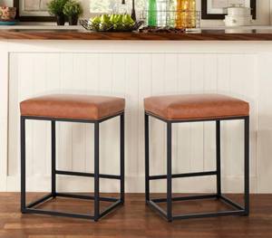 lot 129 image: New MAISON ARTS Counter Height 24 Bar Stools Set of 2 for Kitchen Counter Backless Modern Barstools Industrial Upholstered Faux Leather Stools Farmhouse Island Chairs, Brown $109.99 Retail B
