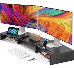 lot 134 image: Brand New Ameriergo Adjustable Dual Monitor Stand Riser for 2 Monitors with 2 Slots Multifunctional Desktop Organizer Stand $39.99 Retail Z