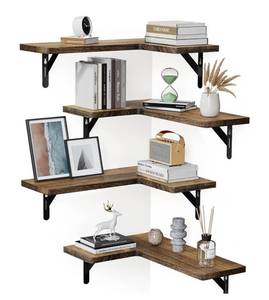 lot 142 image: Brand New Amada HOMEFURNISHING Corner Floating Shelves, Set of 4 Corner Wall Shelves, Shelves for Wall Dcor, Corner Wood Shelves for Home Dcor, Office, Bedroom, Bathroom, Laundry Room, Kitchen, Brown Z